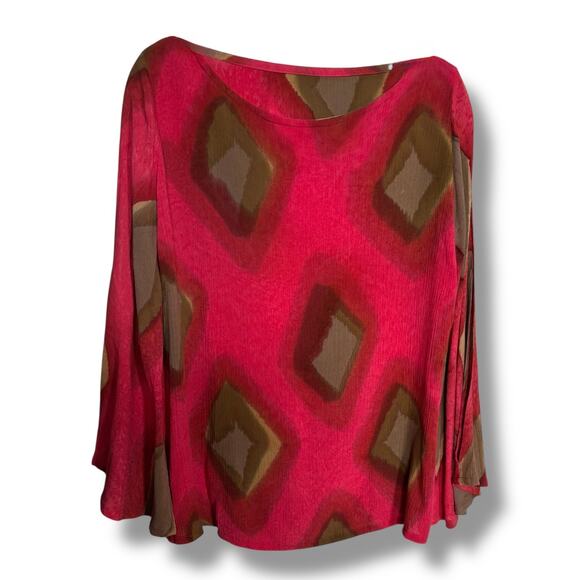 IndoMario Womens Abstract Geometric Blouse Dark Coral Brown Size S/M - Picture 2 of 6